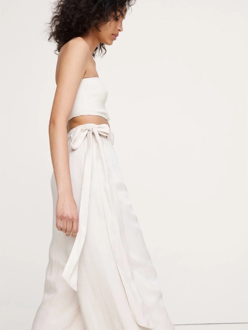 Banana Republic Vicose-Linen Palazzo Pant  Large Cream White.